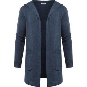 Men's Long Open Front Cardigan Sweater Hooded Knitted Cardigan with Pockets